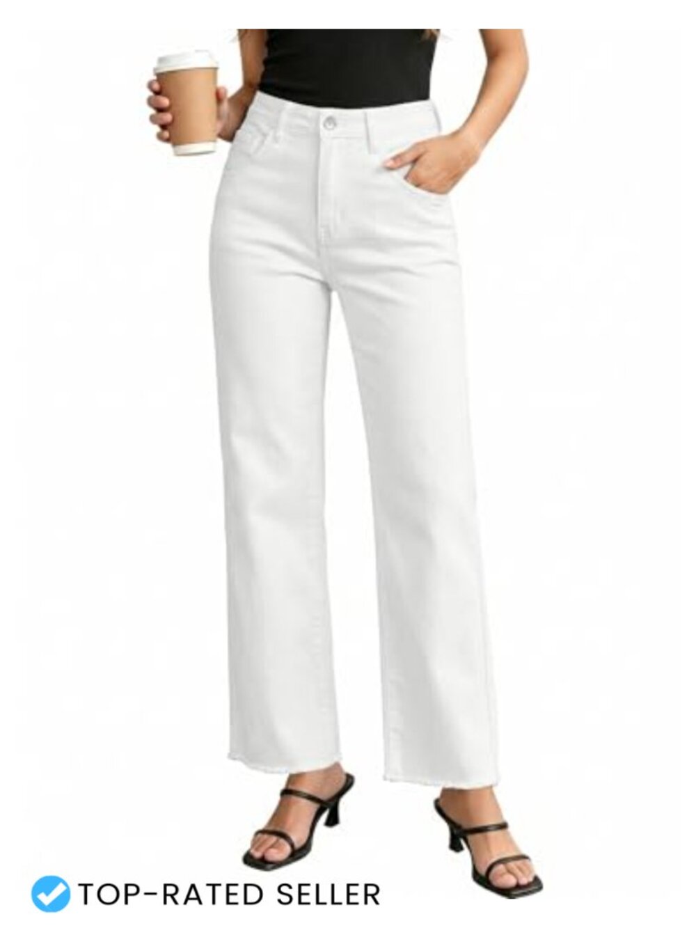 High Waisted Stretchy Straight Leg Jeans Frayed Raw Hem Denim Pants Baggy